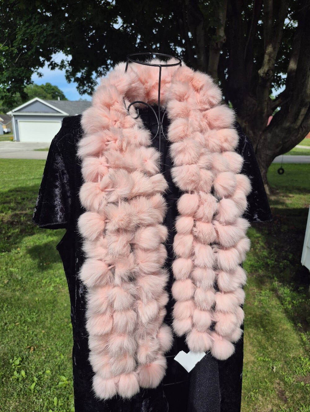Vintage Plush Pink Rabbit Fur Scarf for Women